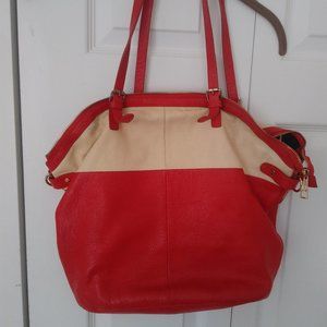 Color block leather tote